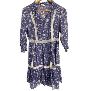 The Korner tiered dress women’s S blue cotton lace ruffle boho peasant cottage